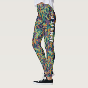 Leggings Arte de píxel verde de moda y patrón abstracto
