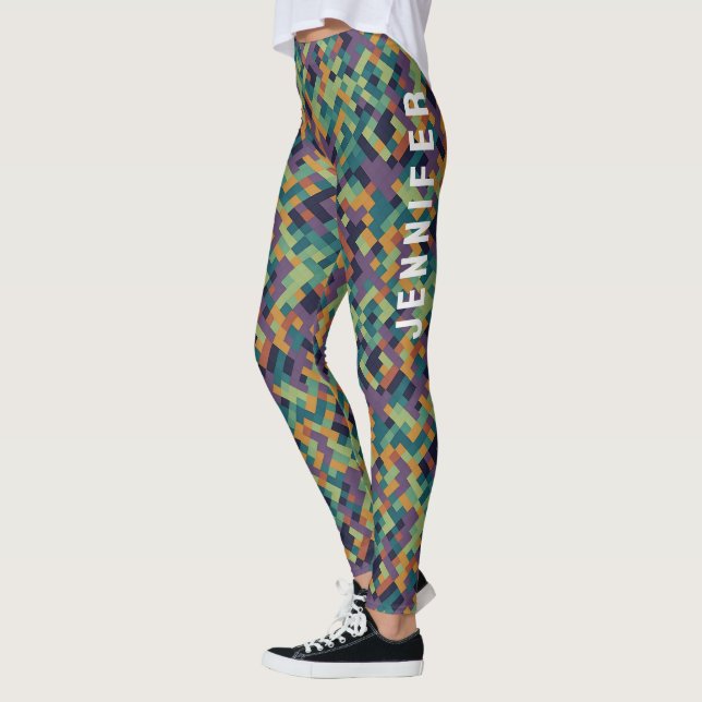 Leggings Arte de píxel verde de moda y patrón abstracto (Izquierda)