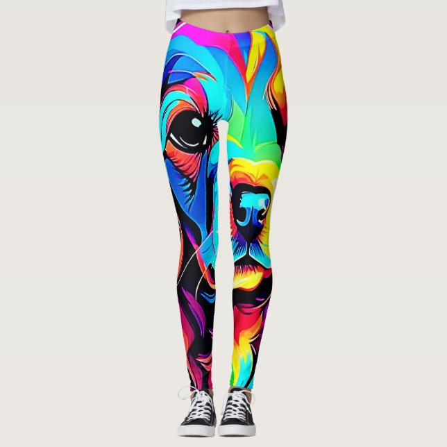 Leggings Arte de retrato de perro arco iris (Anverso)