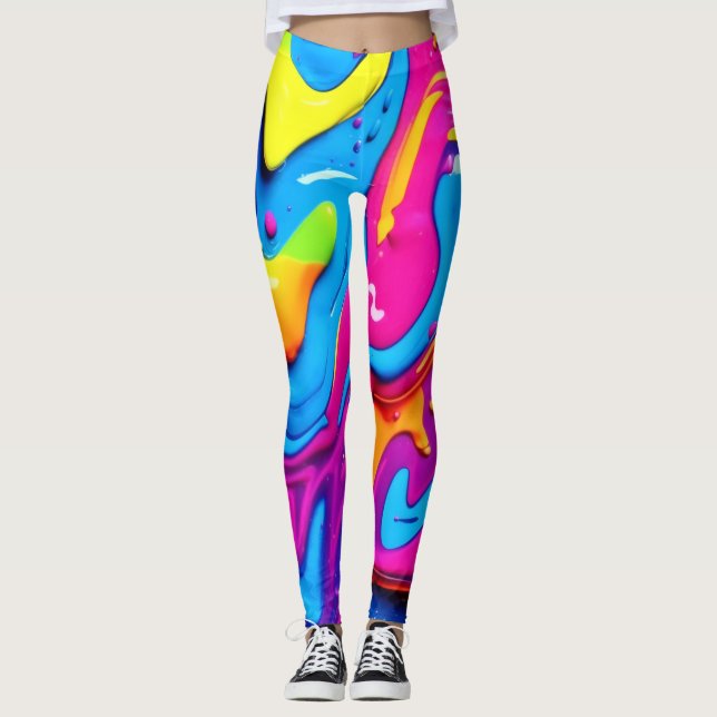 Leggings Arte de salpicaduras de líquido de brillo neón (Anverso)