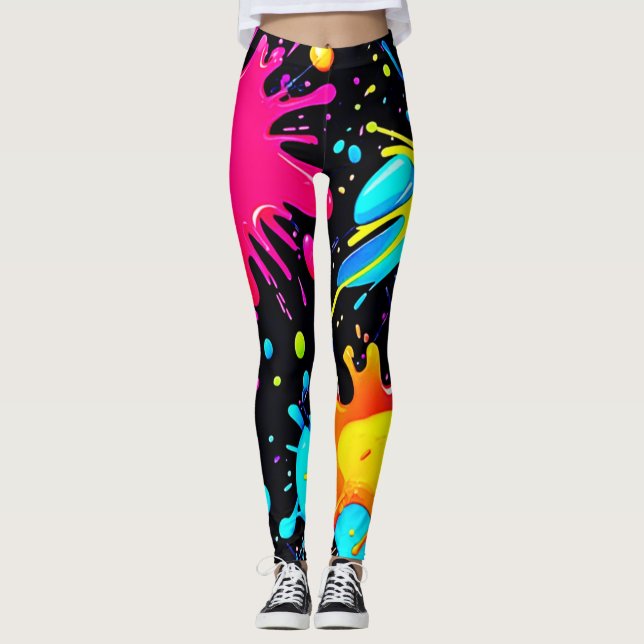 Leggings Arte de salpicaduras de pintura vibrante explosión (Anverso)