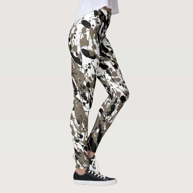 Leggings Arte de salpicaduras y goteo marrón y negro (Derecha)