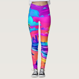 Leggings Arte de Sunset en la playa de Neon Tropical