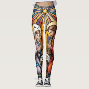 Leggings Arte de vidrio emplomado de la Natividad – Navidad