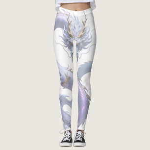 Leggings Arte del Dragón Blanco   Estética de Fantasía Míti