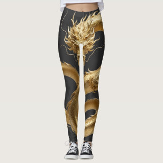 Leggings Arte del Dragón Chino Dorado | Fantasía de Criatur
