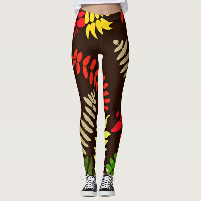 Leggings Arte del patrón de hojas de otoño (Anverso)