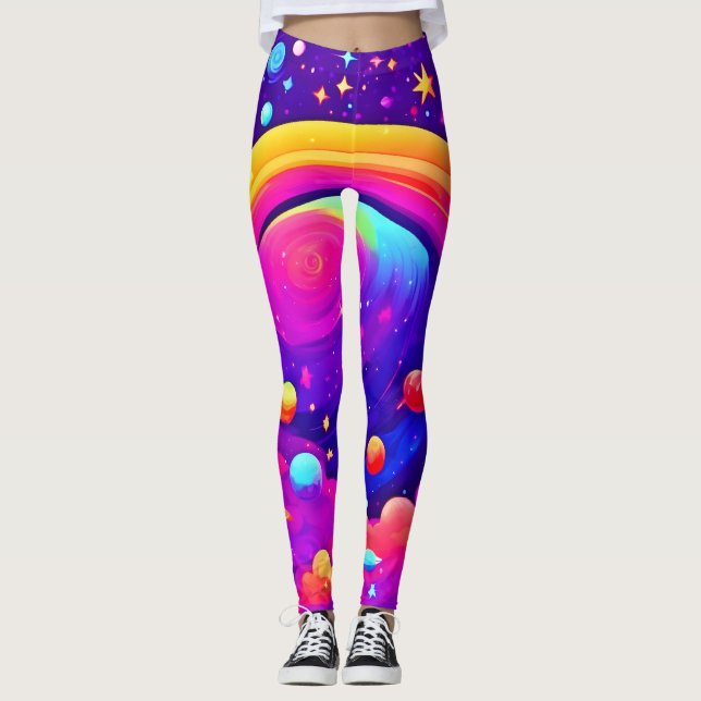 Leggings Arte del planeta del arcoiris cósmico (Anverso)