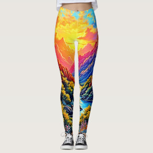 Leggings Arte del río del cañón al atardecer