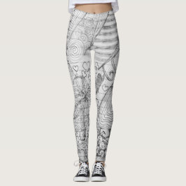 Leggings Arte dibujado mano del Doodle del lápiz en el