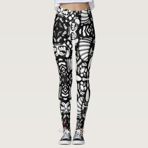 Leggings arte digital dibujado a mano en mandala blanca neg