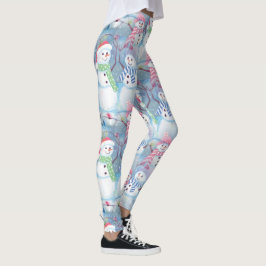 Leggings Arte en acuarela de muñecos de nieve divertidos de