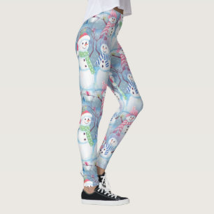 Leggings Arte en acuarela de muñecos de nieve divertidos de
