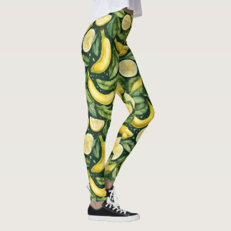 Leggings Arte en acuarela de plátanos frescos y rodajas de 