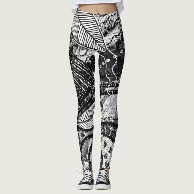 Leggings Arte en capas negro y blanco Almost Everywhere 5 (Anverso)