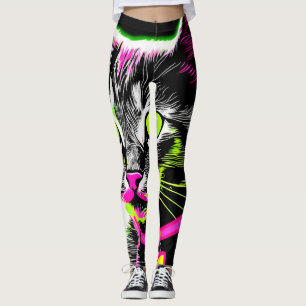 Leggings Arte Felino Gato Neon