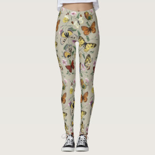 Leggings Arte Floral Botánico de Mariposa Polilla Vintage 1