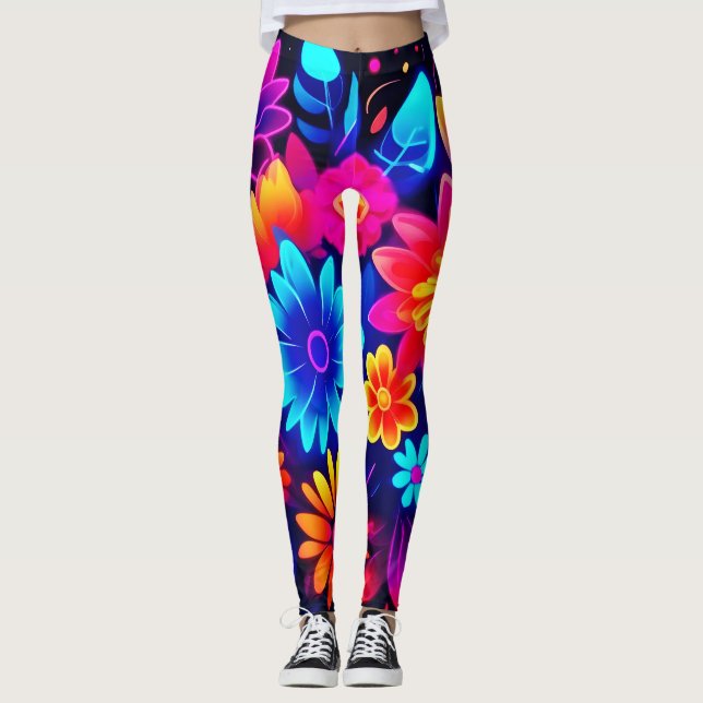 Leggings Arte floral de neón vibrante (Anverso)