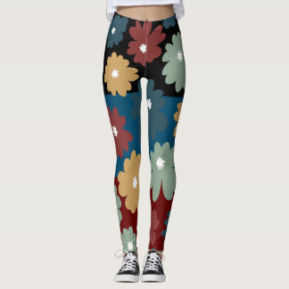 Leggings Arte floral de tres tonos azul negro y burdeos