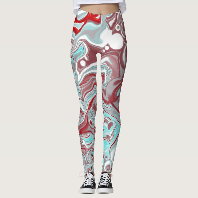 Leggings Arte fluido digital de mármol verde azulado y borg (Anverso)