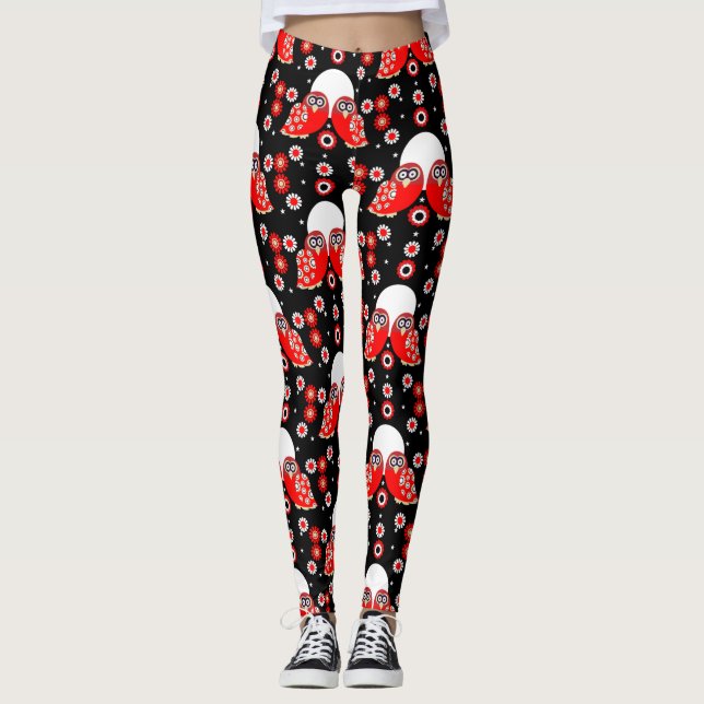 Leggings Arte folclórico de búho escandinavo (Anverso)