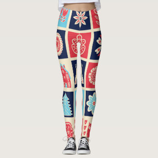 Leggings Arte folclórico escandinavo: floral vintage.