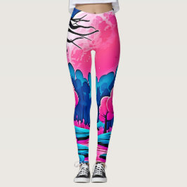 Leggings Arte forestal iluminado por luna rosa
