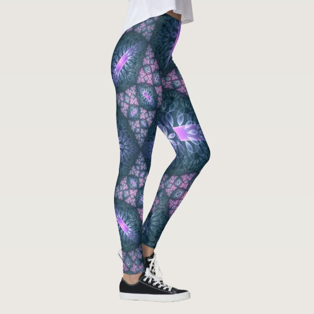 Leggings Arte Fractal 3D Resumen Patrón Azul Púrpura Púrpur (Derecha)