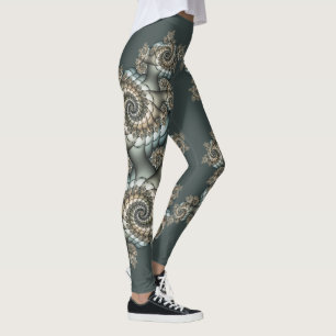 Leggings Arte fractal abstracto beige azul claro espirales