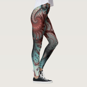 Leggings Arte fractal de fantasía vívida abstracta marrón a