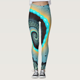 Leggings Arte fractal en espiral abstracto azul turquesa na