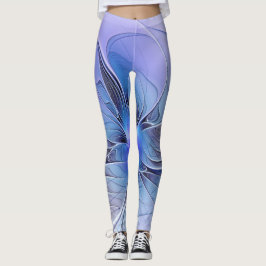 Leggings Arte fractal moderno abstracto lavanda azul