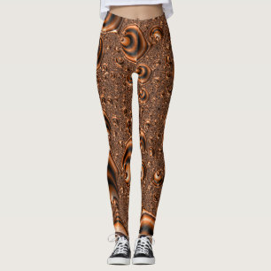 Leggings Arte fractal naranja negro en espiral funky trippy