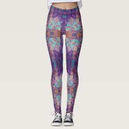 Leggings Arte geométrico de mosaico rojo violeta turquesa