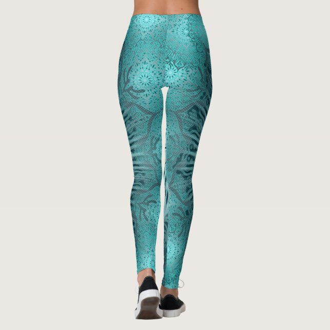 Leggings arte geométrico mandala flor turquesa floral yoga (Reverso)