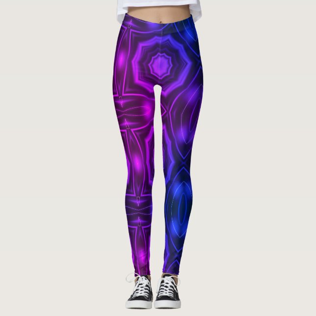 Leggings Arte geométrico moderno piernas púrpura rosa calie (Anverso)