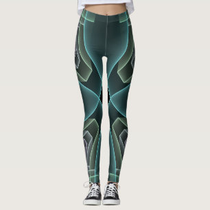 Leggings Arte gráfico geométrico fractal teal moderno