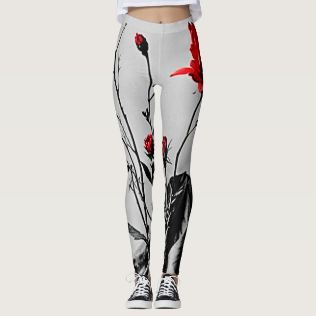 Leggings Arte gris de flor roja (Anverso)