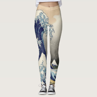 Leggings arte japonés vintage paisaje oceánico gran ola