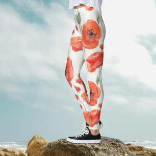 Leggings Arte Lindo Rojo Blanco Amapola Floral Negrita Acua