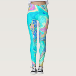 Leggings Arte líquido azul acuático retro en hortensias abs