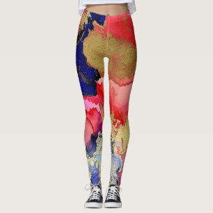 Leggings Arte líquido de oro rojo de moda