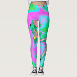 Leggings Arte líquido rosa retro y azul claro en hortensia