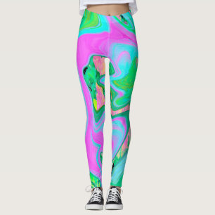 Leggings Arte líquido rosa retro y azul claro en hortensia