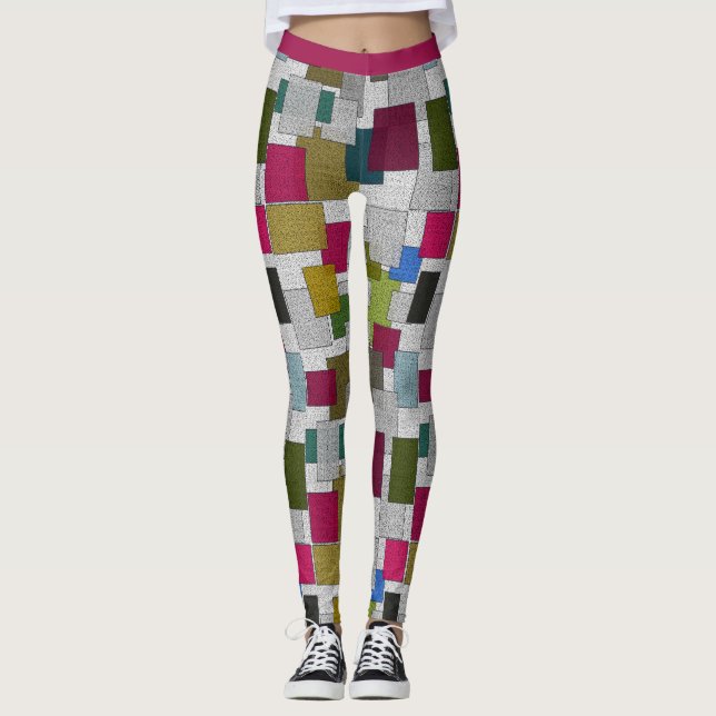 Leggings Arte Moderno Deco Patrón Geométrico Morado Gris Yo (Anverso)