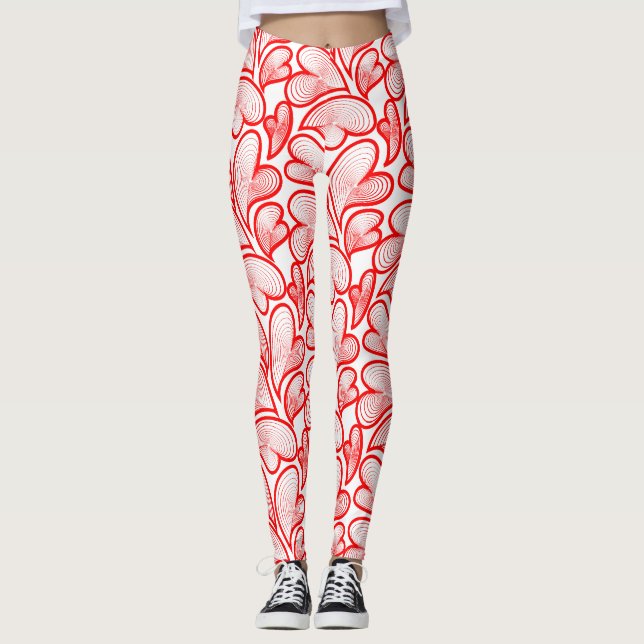 Leggings Arte Nuevo Folaje de Corazones Rojos (Anverso)