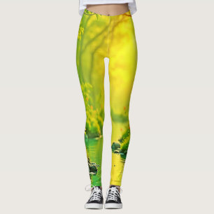 Leggings Arte Pacífico Corriente del Bosque Dorado