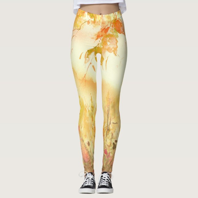 Leggings Arte paisajístico del paisaje del campo acuarela (Anverso)