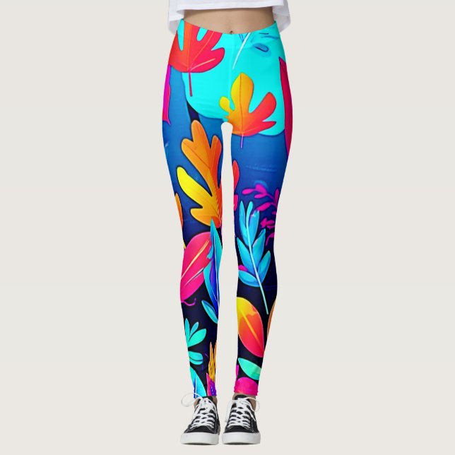 Leggings Arte Paraíso de Hoja de Neón (Anverso)