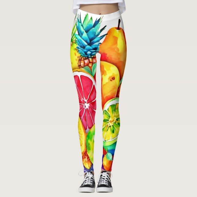 Leggings Arte Personalizado de frutas tropicales (Anverso)